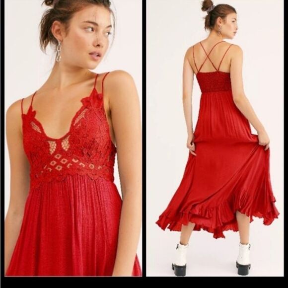 Free People Adella Maxi slip dress in RED NWT - Picture 1 of 5
